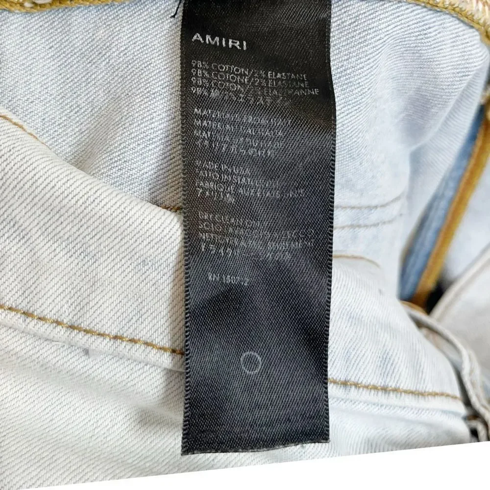AMIRI Painter Distressed Skinny Jeans Men's Size 36 Blue Tie‎ Dye Paint Spots